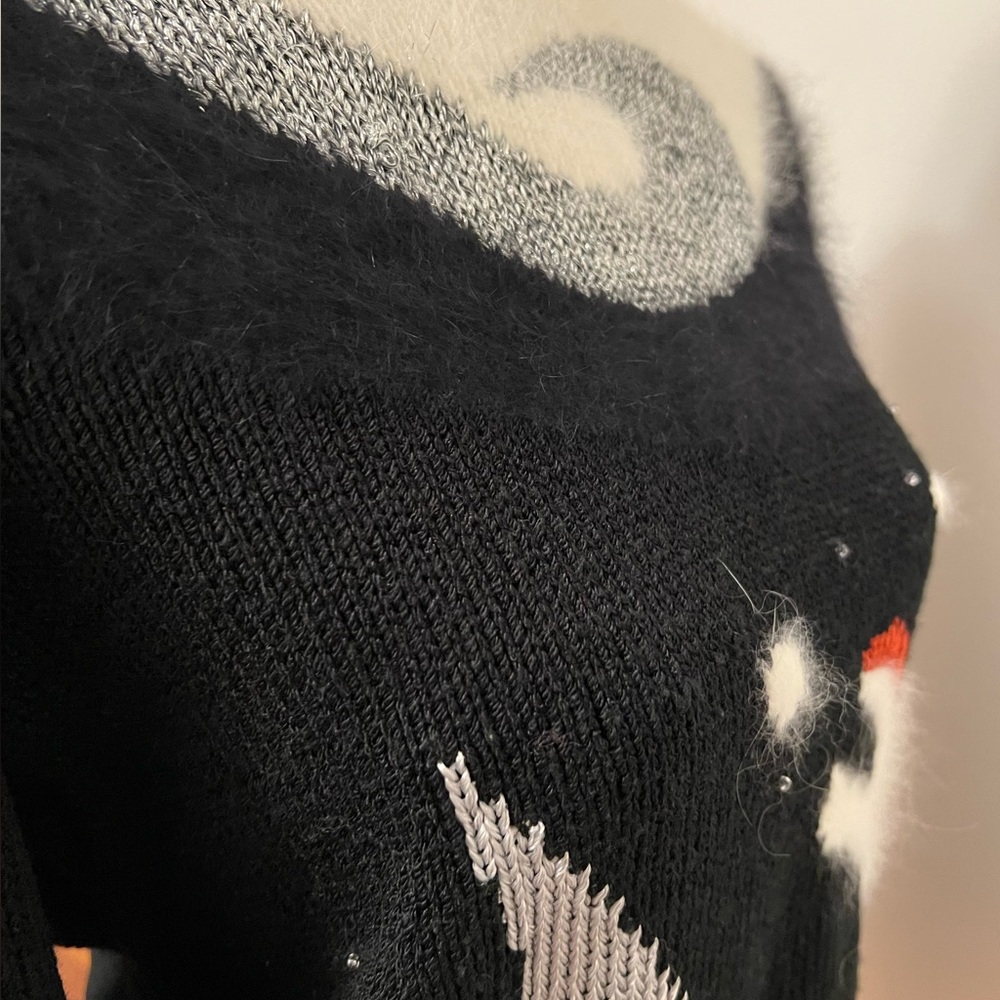 Franco Valeri Vintage 1980s winter themed sweater with Angora and crystals Sz M - Picture 4 of 7